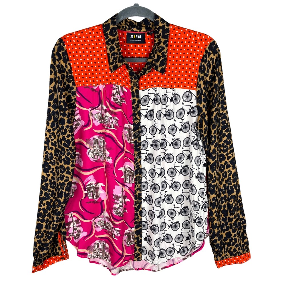 Maeve Paz Blouse Women Medium Multicolor Excellent Mixed Print Button Up Top